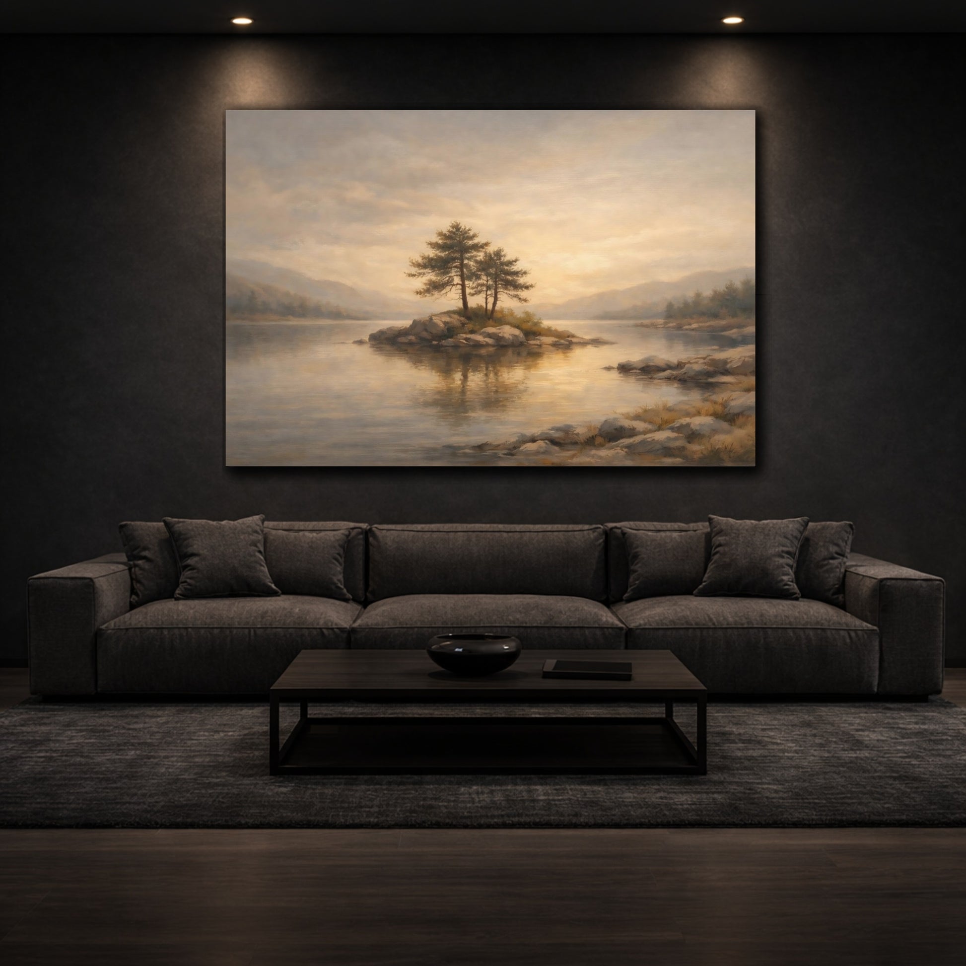 Mockup 2. Japandi Minimal Corner Light Gradient shown as stretched canvas wall art