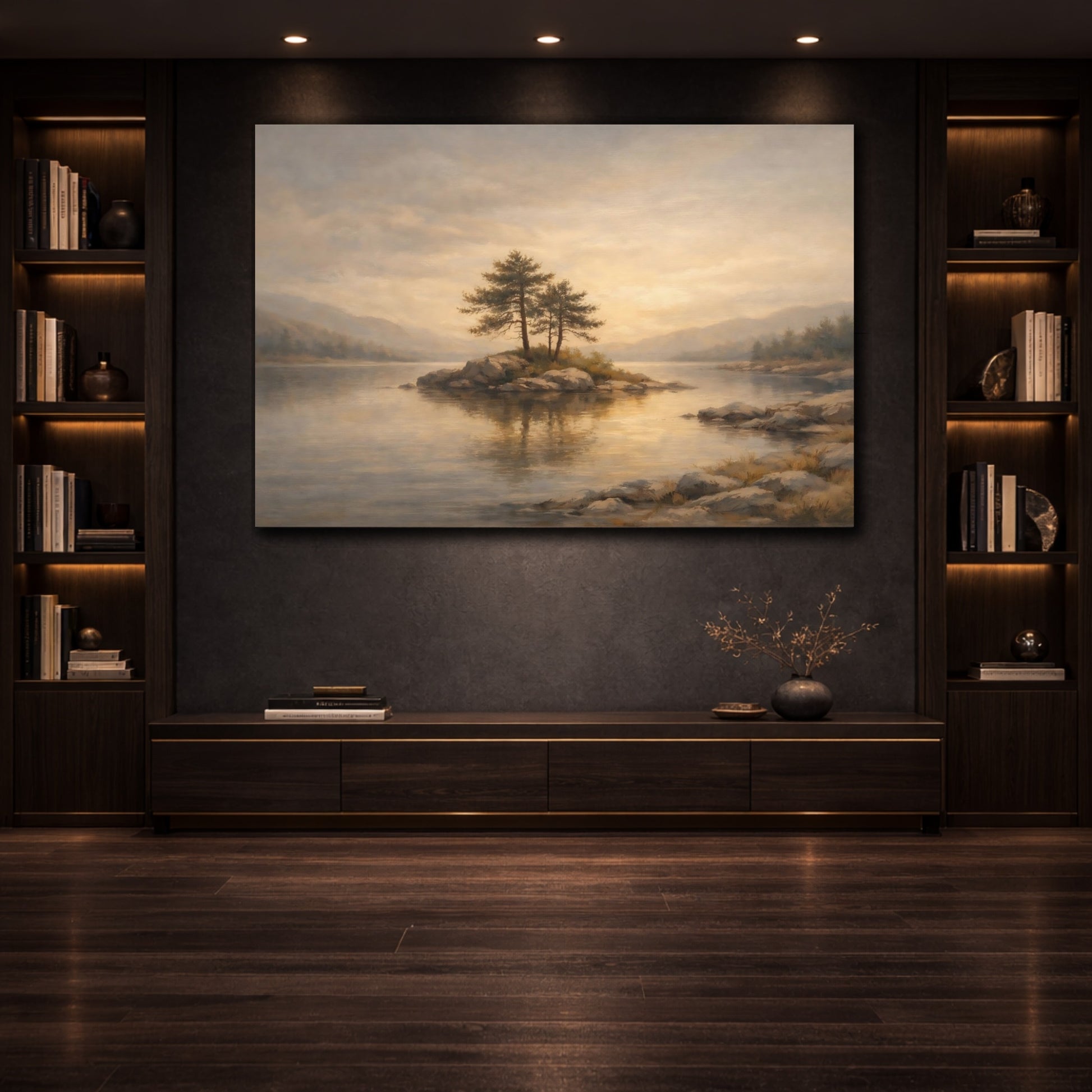 Mockup 3. Japandi Minimal Corner Light Gradient shown as stretched canvas wall art