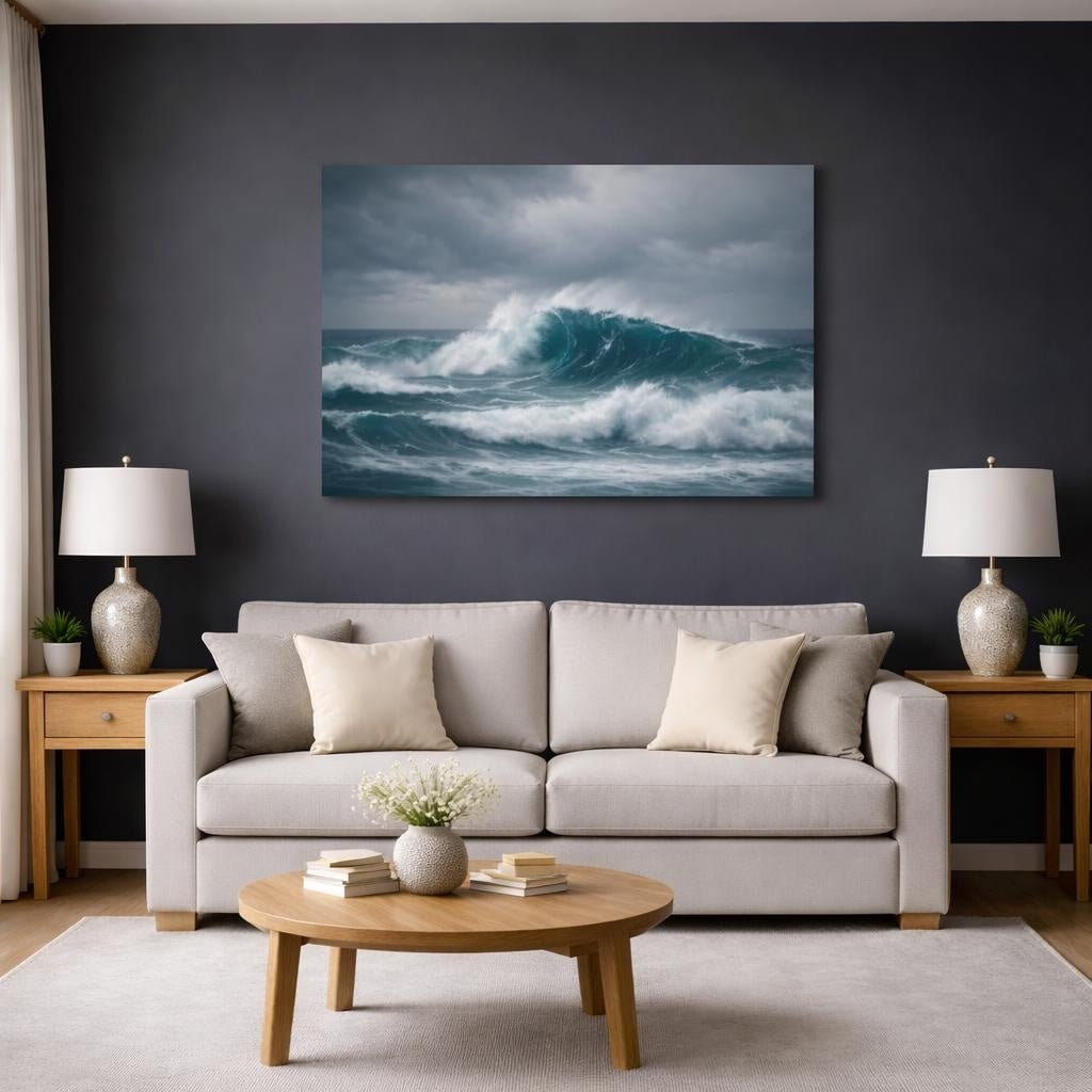 Japandi Ocean Storm Waves Nature - Canvas Wall Art Print - YesArtYes