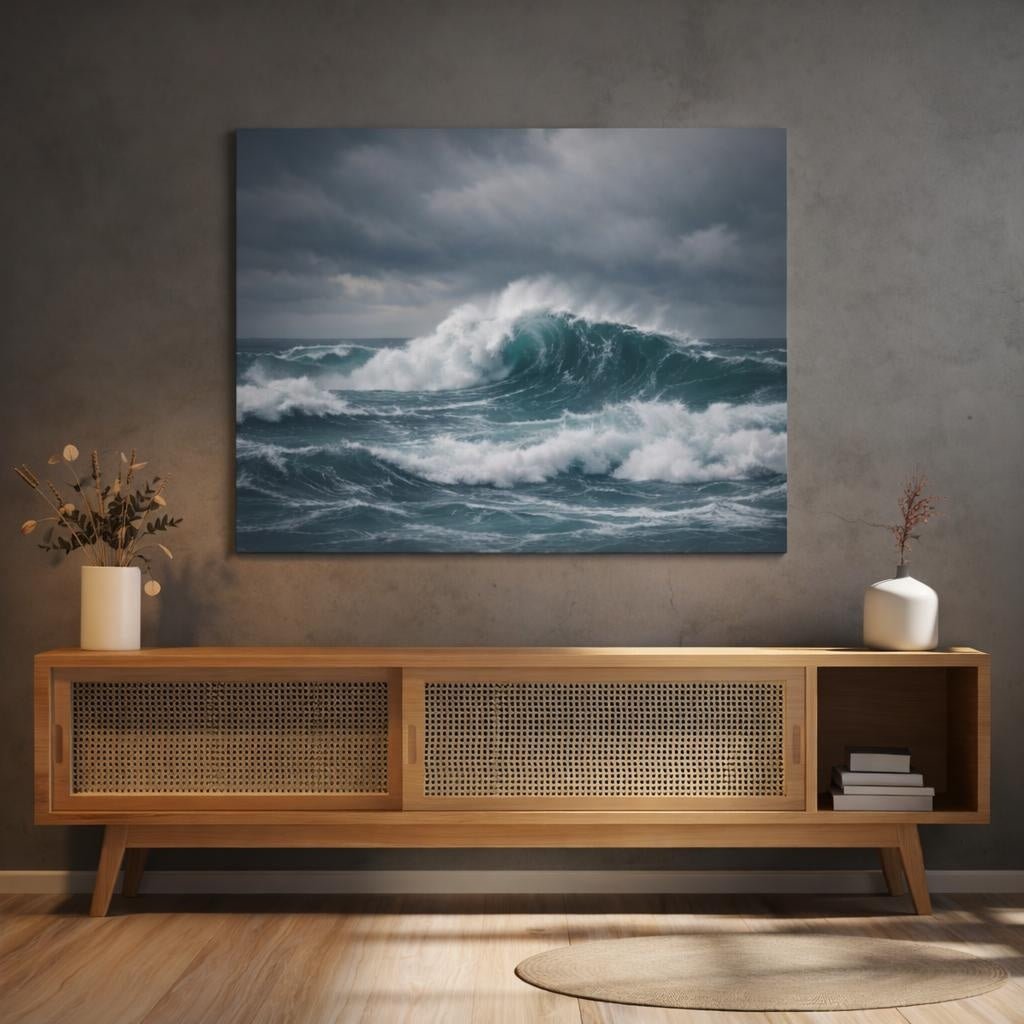 Japandi Ocean Storm Waves Nature - Canvas Wall Art Print - YesArtYes