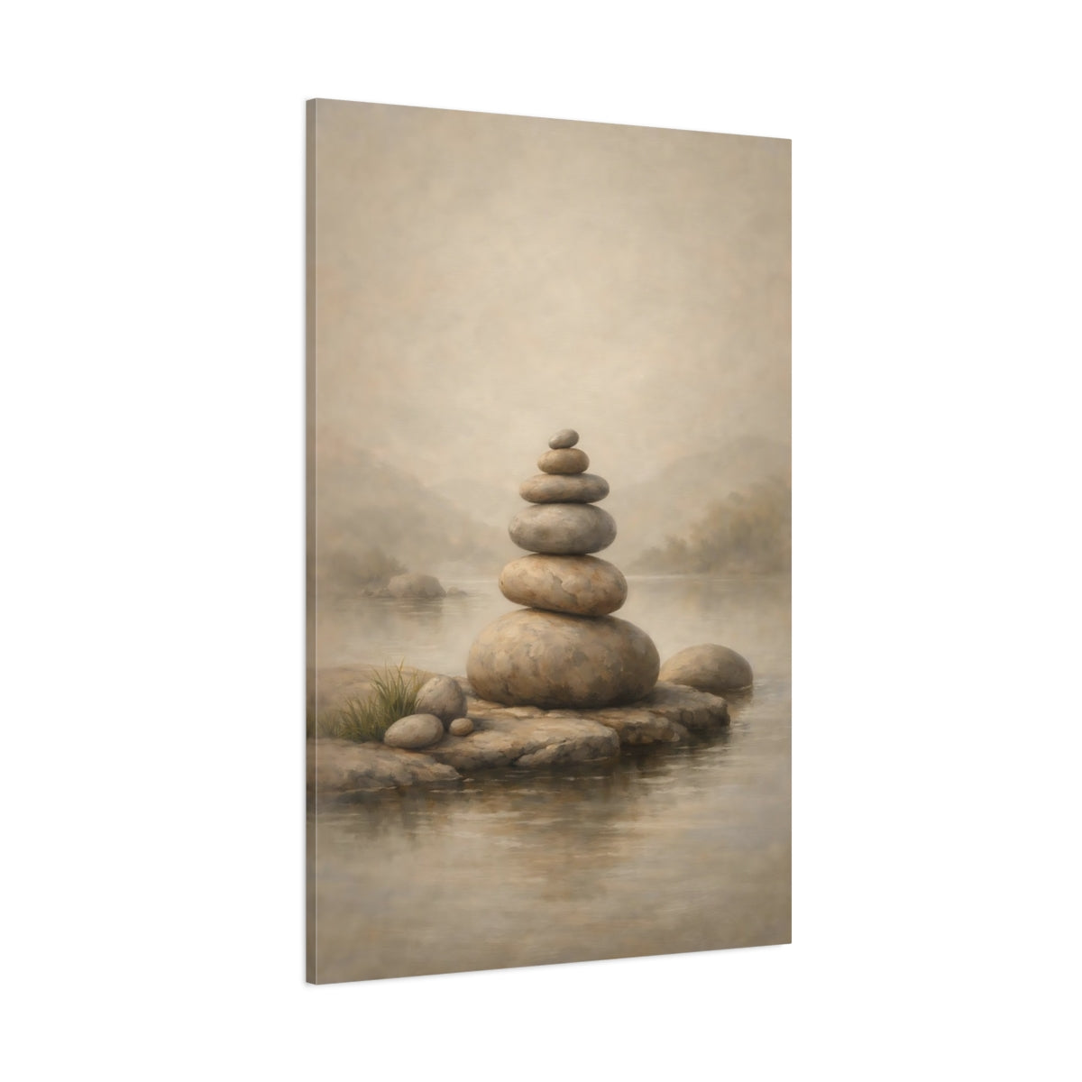Main Mockup. Japandi Pale Stone Balanced Composition shown as stretched canvas wall art