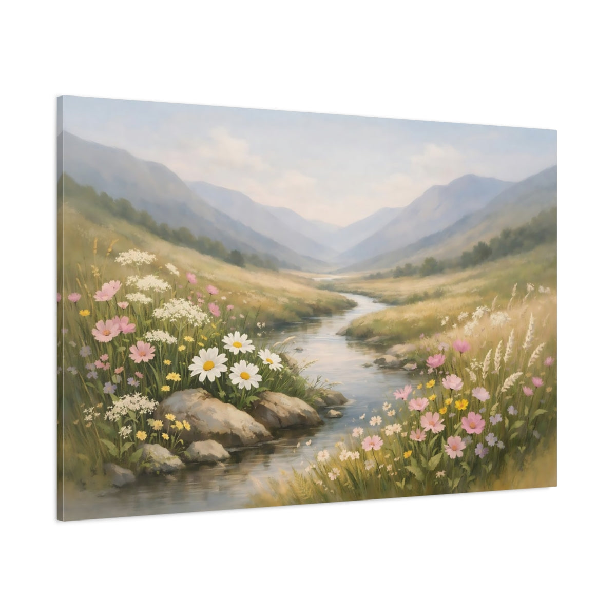 Japandi Wildflowers Valley shown as stretched canvas wall art