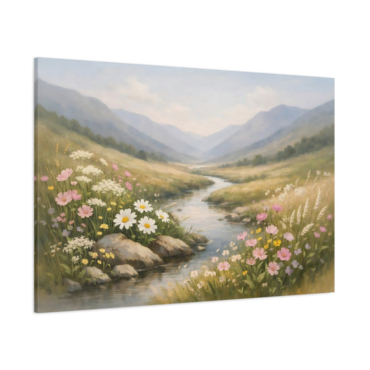 Japandi Wildflowers Valley shown as stretched canvas wall art