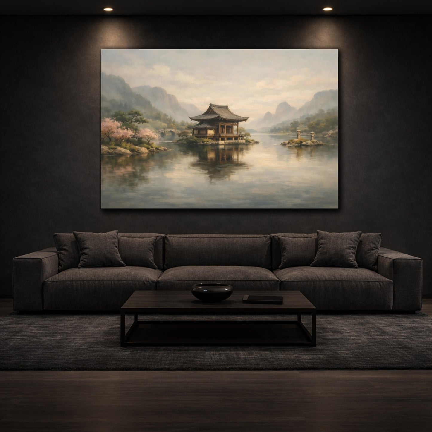 Mockup 2. Japandi World Stamps Layered Display shown as stretched canvas wall art