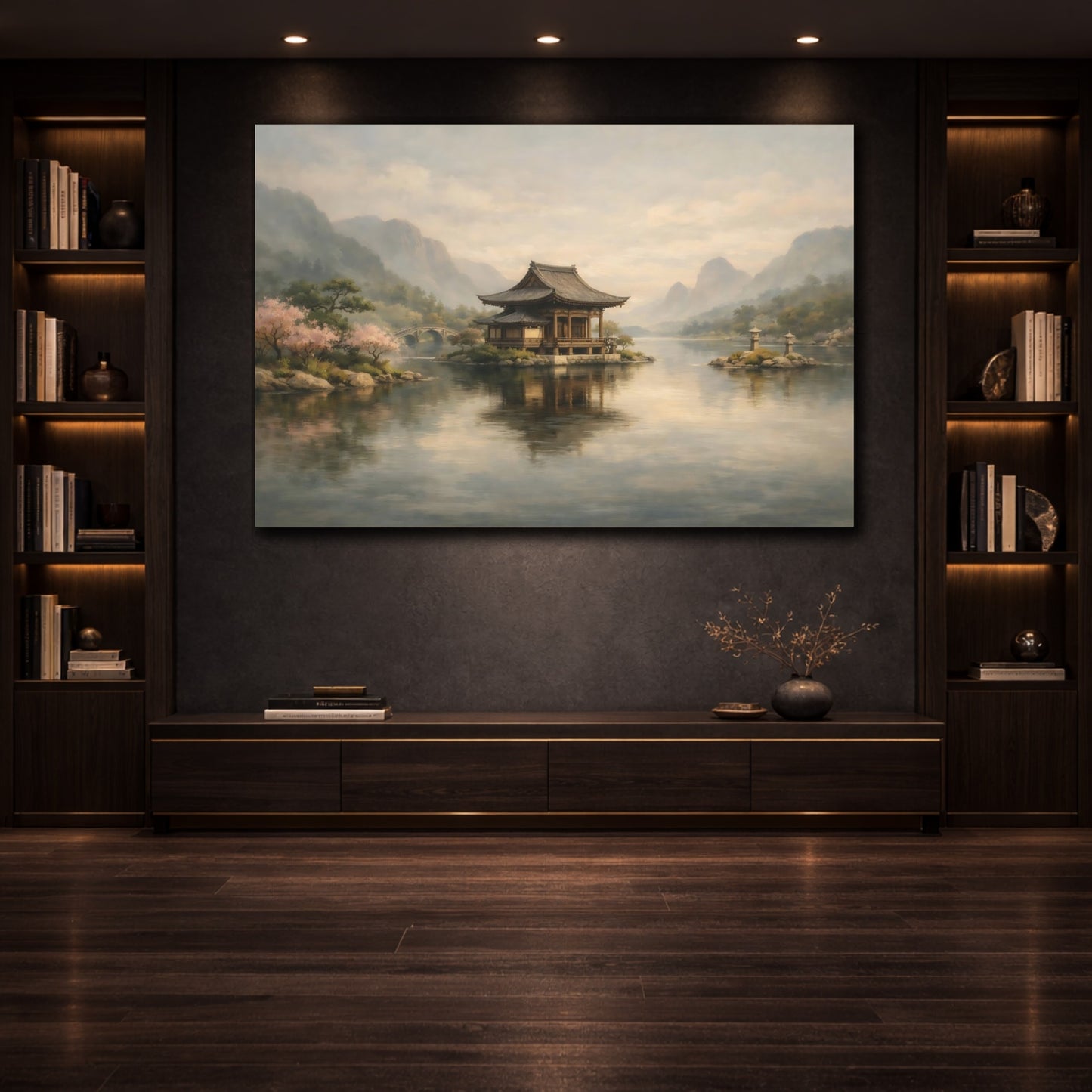 Mockup 3. Japandi World Stamps Layered Display shown as stretched canvas wall art