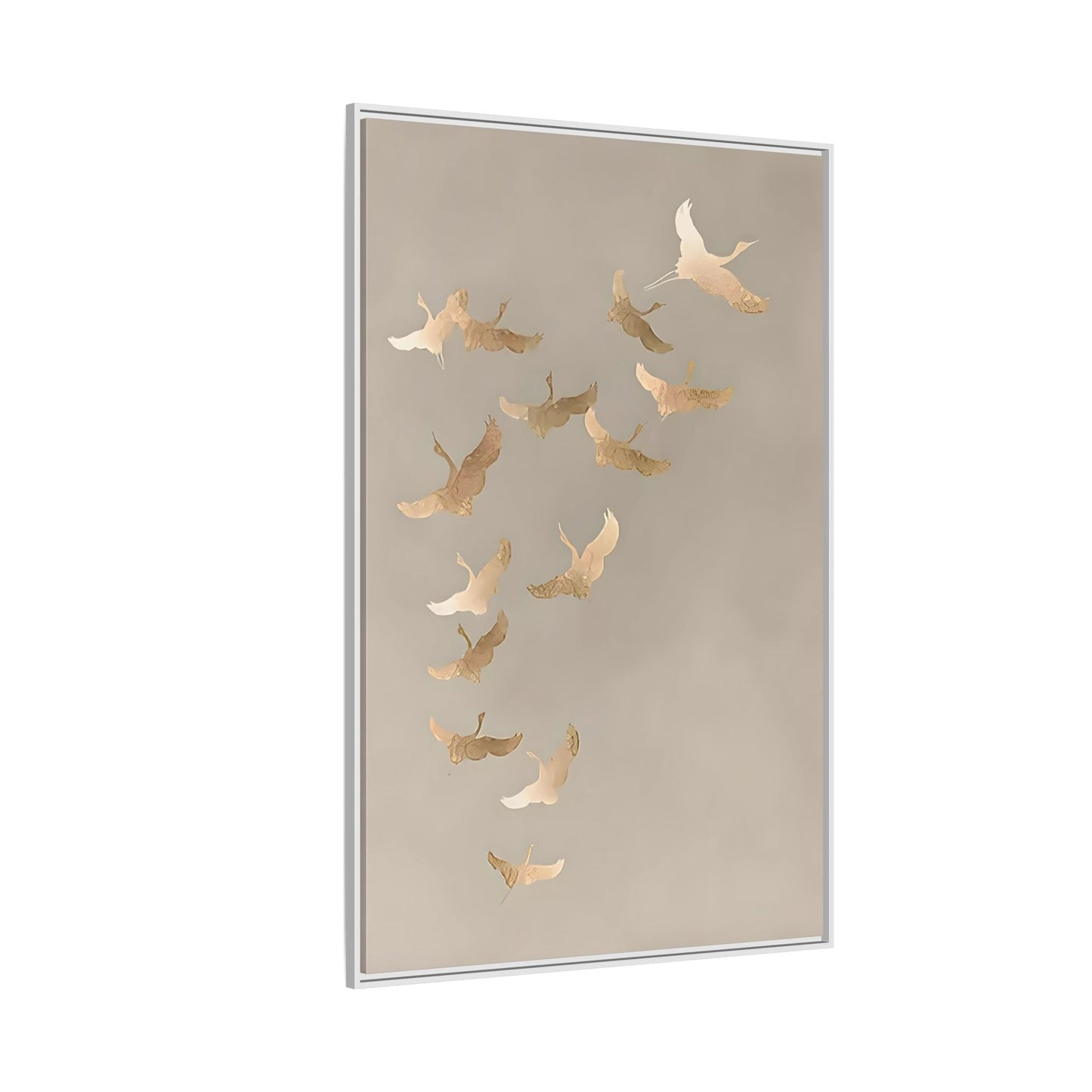 Japanese Asian Cranes Beige Gold Canvas Print - Minimalist Wall Art - YesArtYes