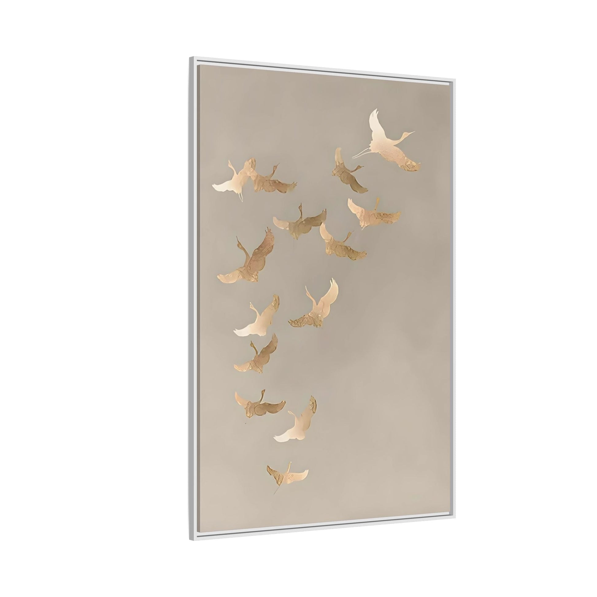 Japanese Asian Cranes Beige Gold Canvas Print - Minimalist Wall Art - YesArtYes