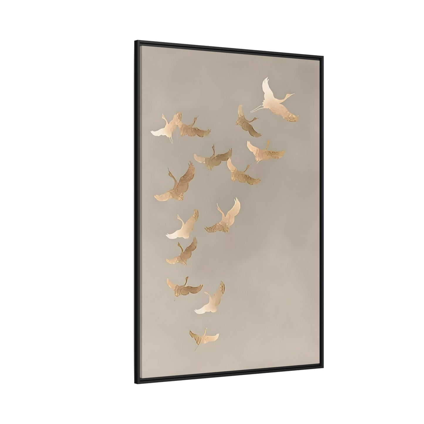 Japanese Asian Cranes Beige Gold Canvas Print - Minimalist Wall Art - YesArtYes