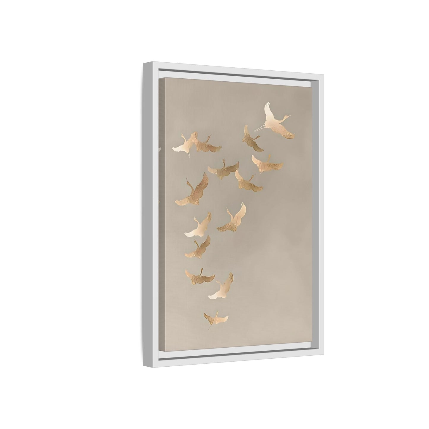 Japanese Asian Cranes Beige Gold Canvas Print - Minimalist Wall Art - YesArtYes