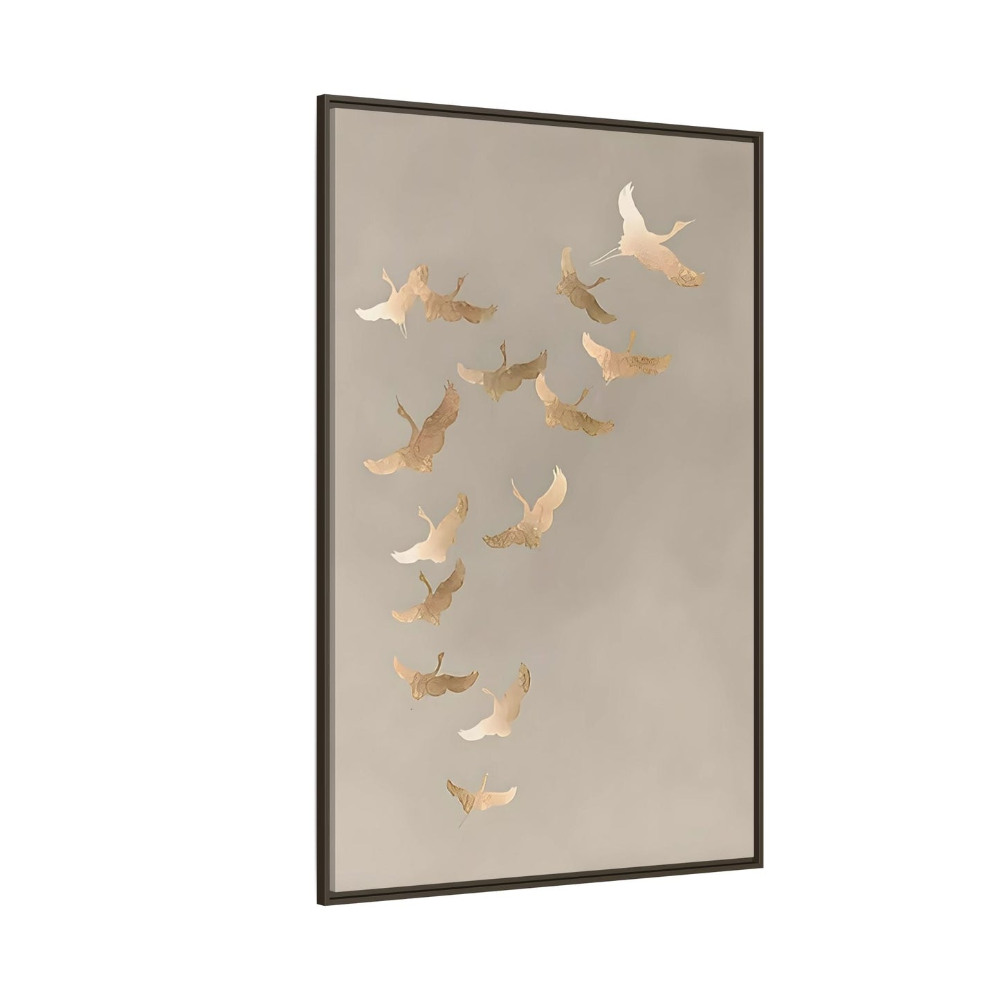 Japanese Asian Cranes Beige Gold Canvas Print - Minimalist Wall Art - YesArtYes