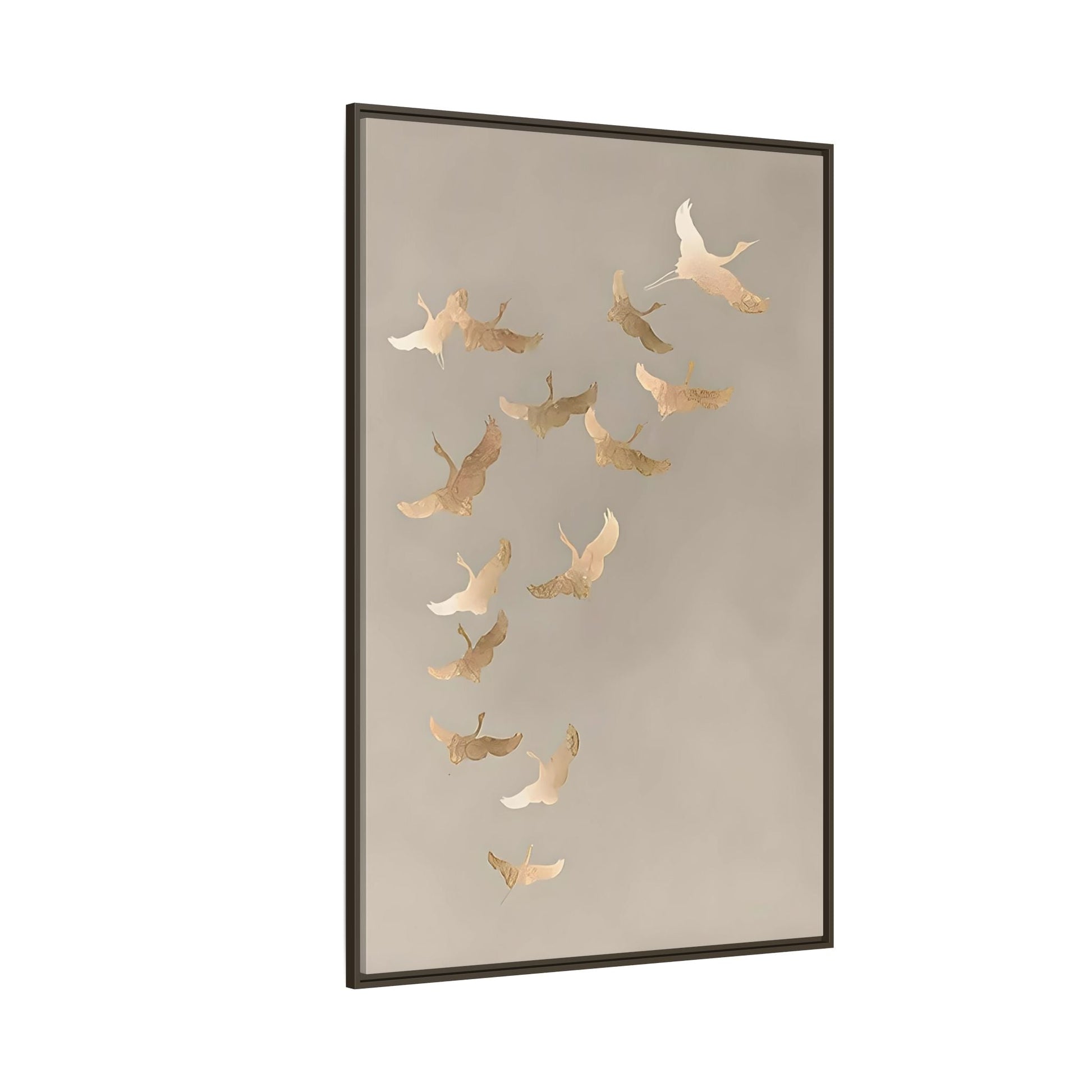 Japanese Asian Cranes Beige Gold Canvas Print - Minimalist Wall Art - YesArtYes