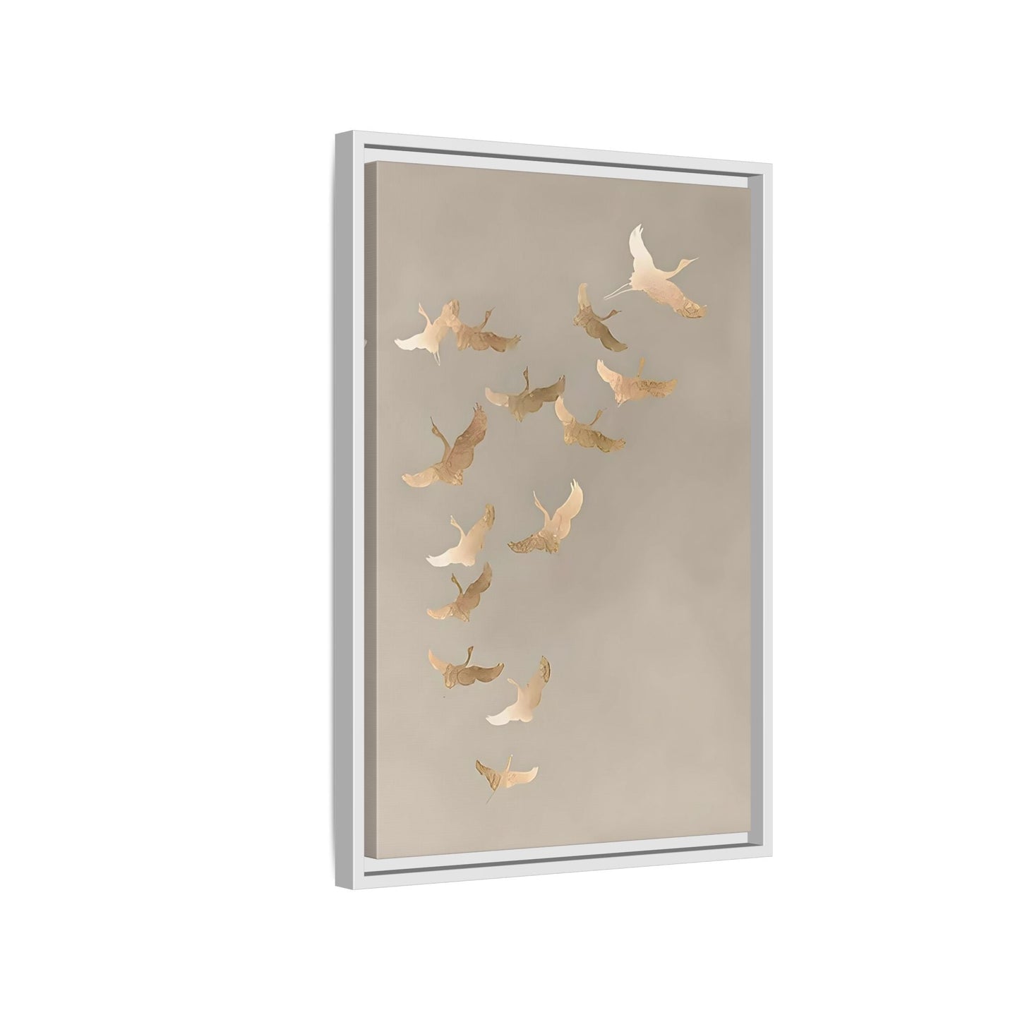 Japanese Asian Cranes Beige Gold Canvas Print - Minimalist Wall Art - YesArtYes