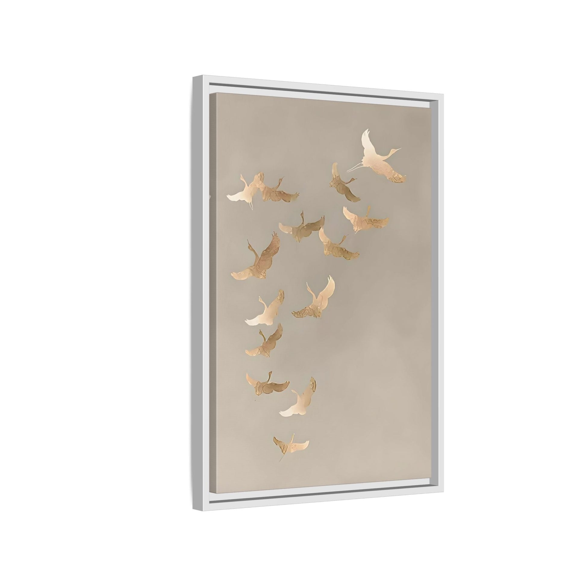 Japanese Asian Cranes Beige Gold Canvas Print - Minimalist Wall Art - YesArtYes