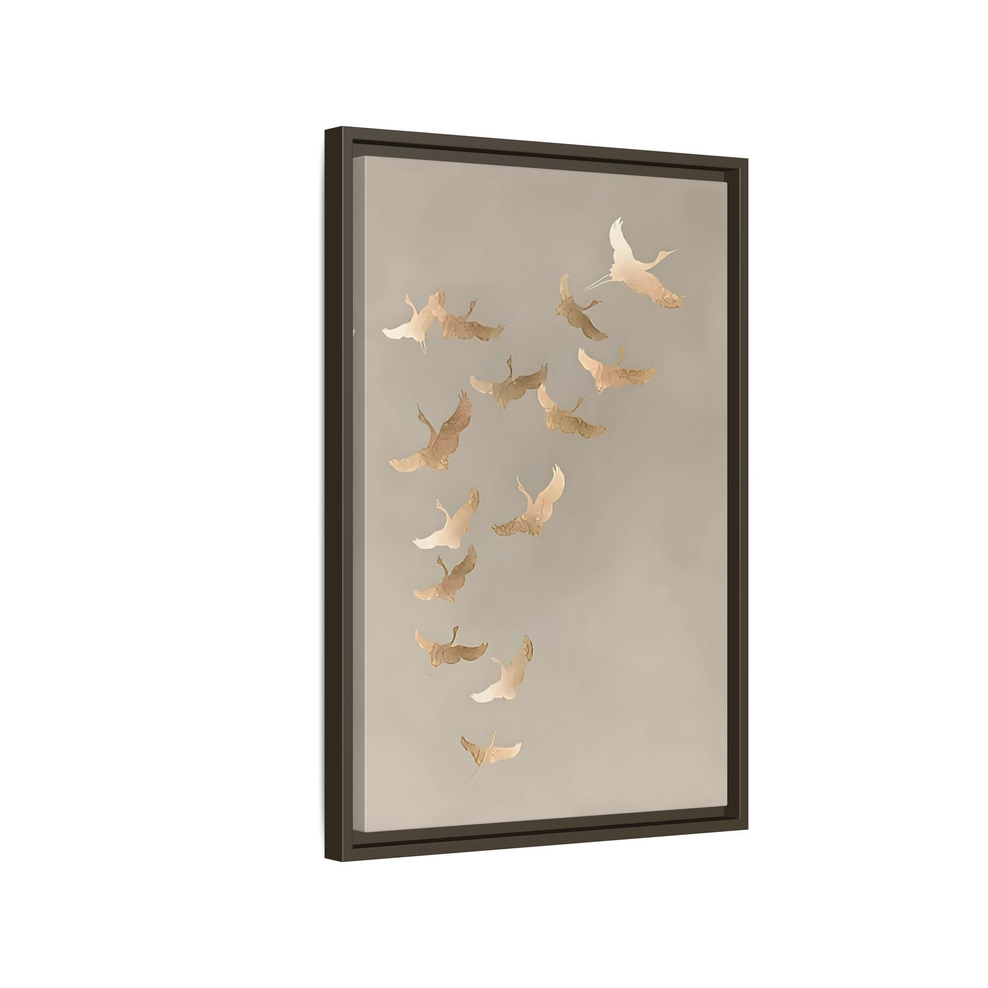 Japanese Asian Cranes Beige Gold Canvas Print - Minimalist Wall Art - YesArtYes