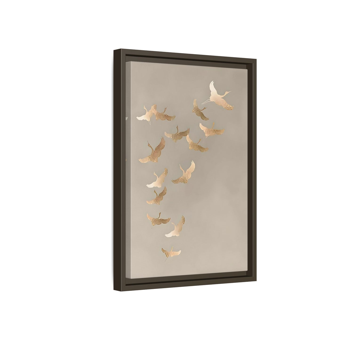 Japanese Asian Cranes Beige Gold Canvas Print - Minimalist Wall Art - YesArtYes