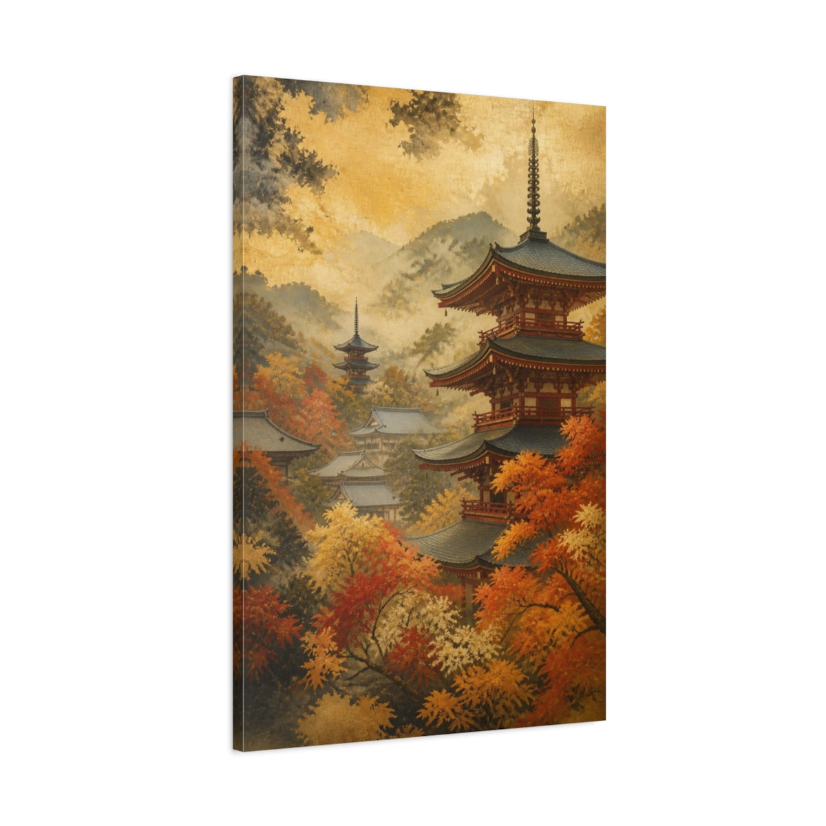 Main Mockup. Japanese Autumn Pagoda shown as canvas print