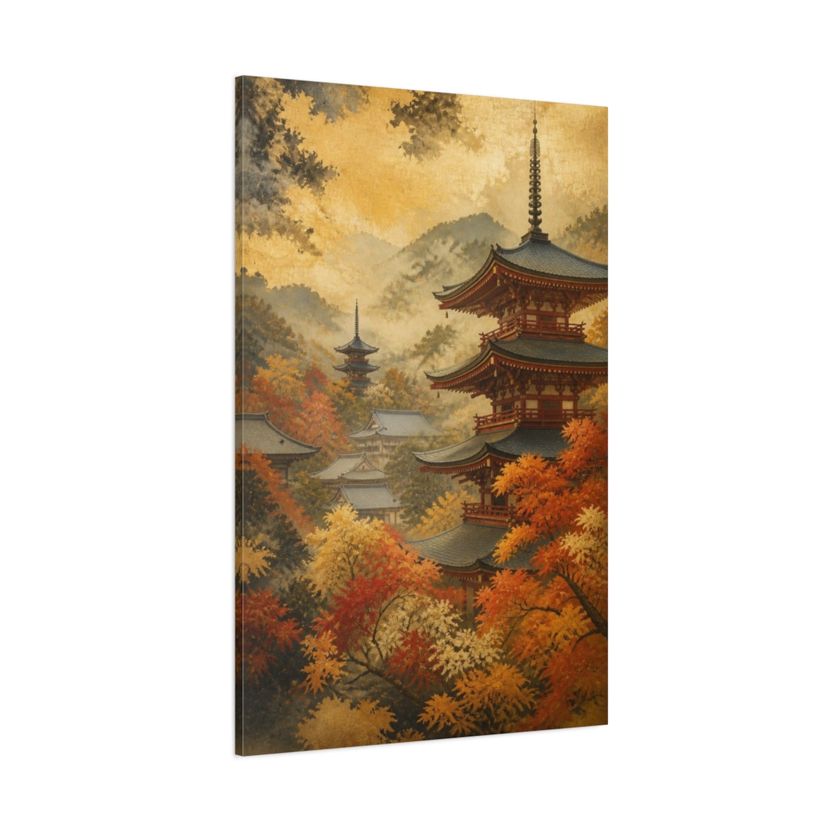 Side Mockup 1. Japanese Autumn Pagoda shown as canvas print
