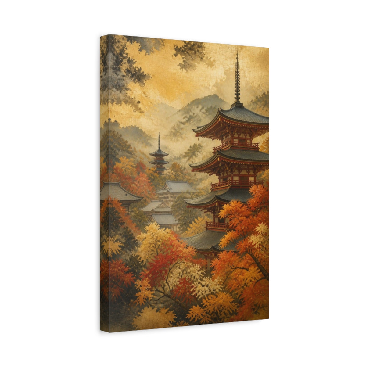 Side Mockup 4. Japanese Autumn Pagoda shown as canvas print