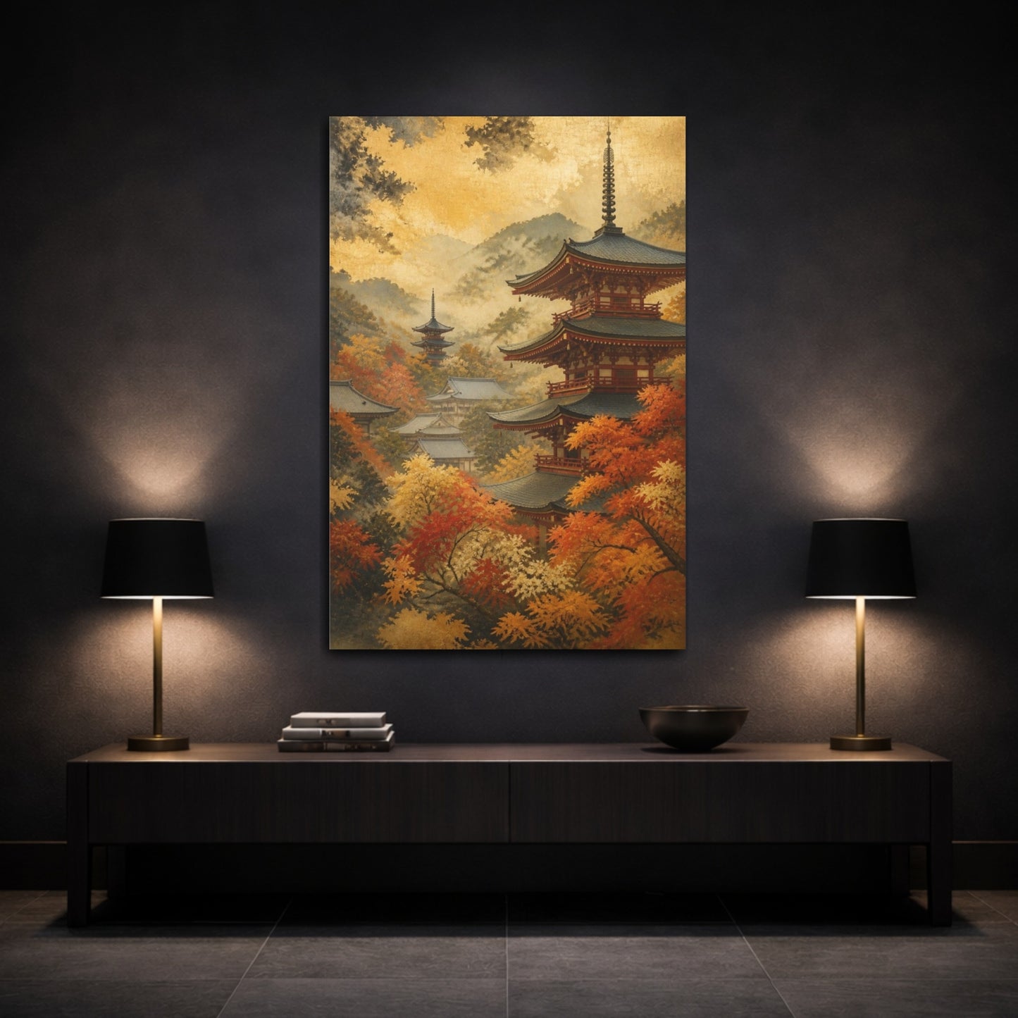 Mockup 3. Japanese Autumn Pagoda shown as canvas print