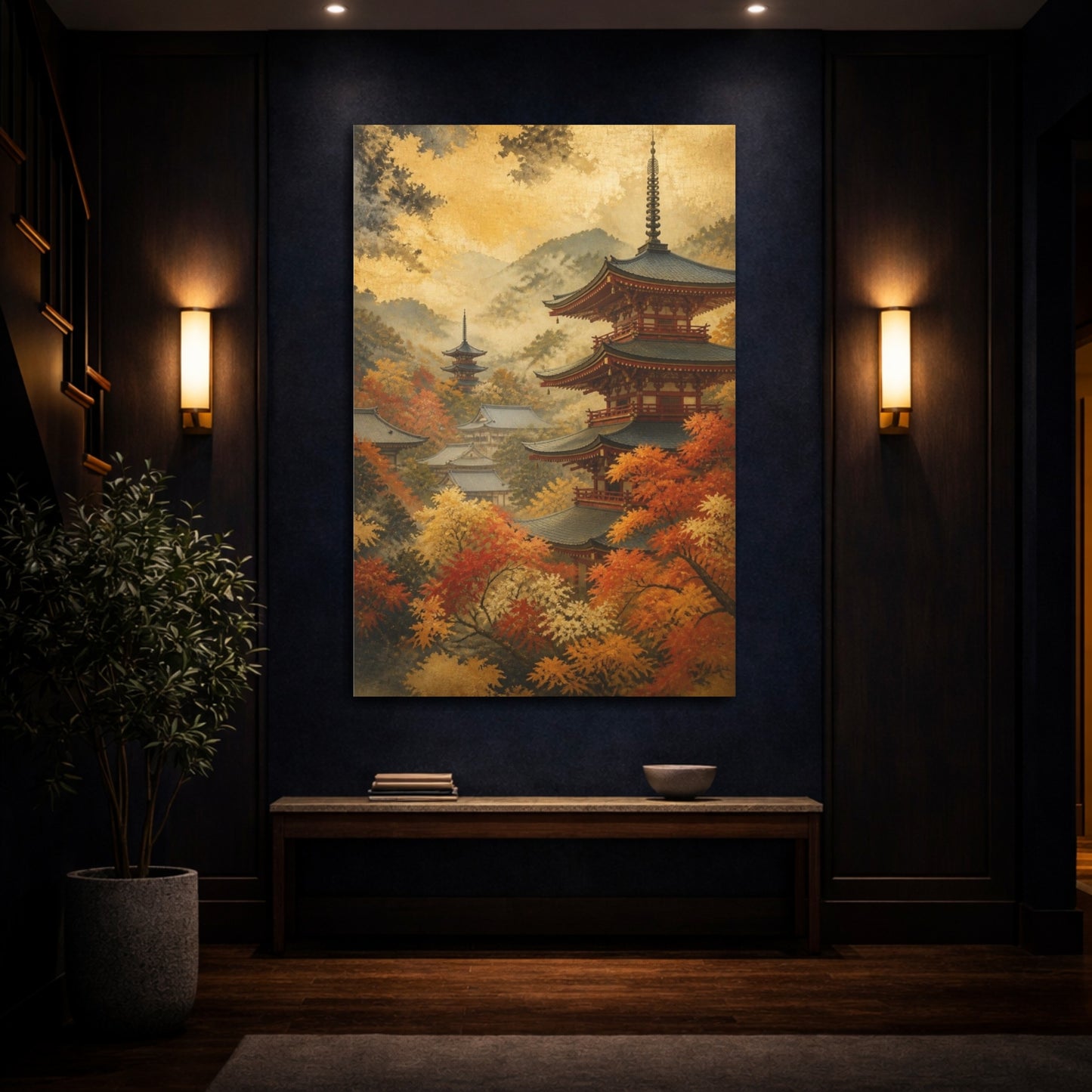 Mockup 4. Japanese Autumn Pagoda shown as canvas print