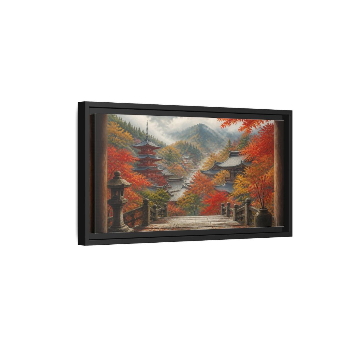 Side Mockup 8. Japanese Autumn Pagoda View shown as framed canvas print