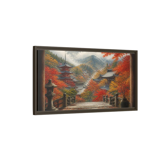 Main Mockup. Japanese Autumn Pagoda View shown as framed canvas print