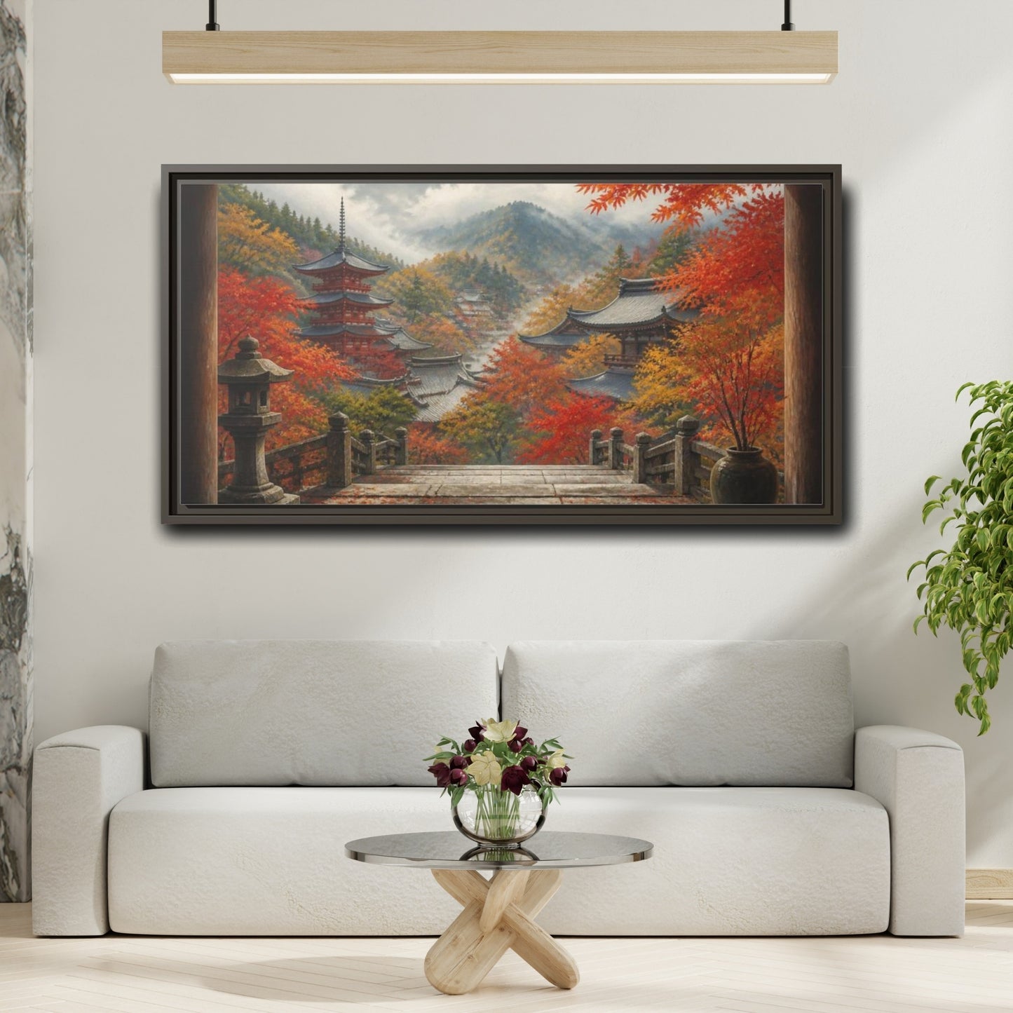 Mockup 2. Japanese Autumn Pagoda View shown as framed canvas print