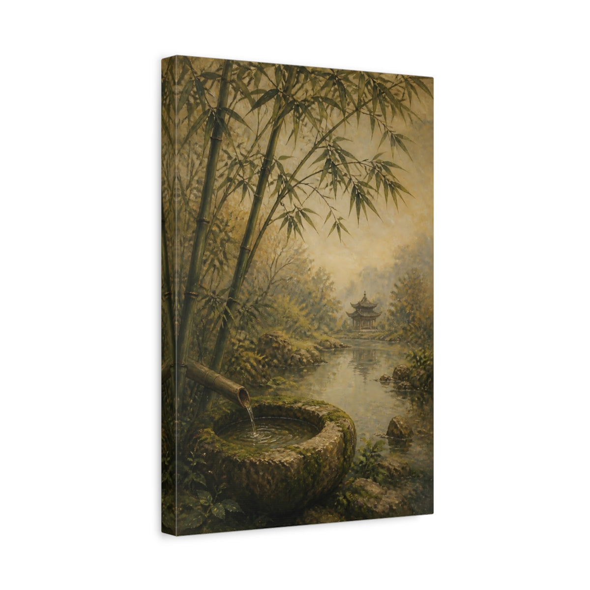 Side Mockup 4. Japanese Bamboo Fountain shown as canvas print