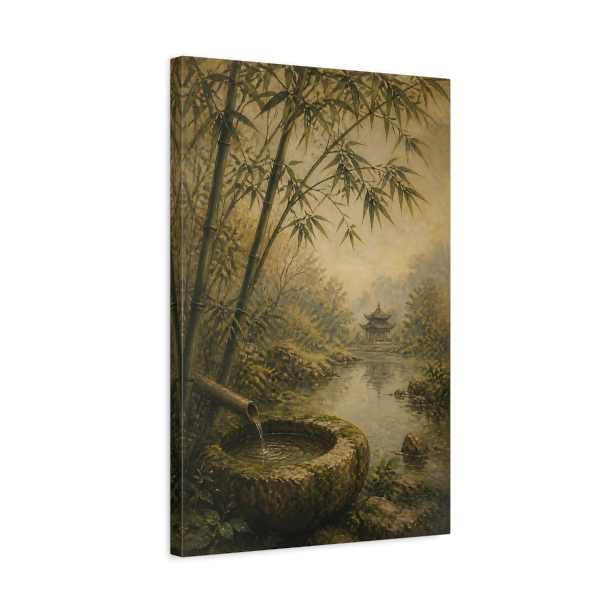 Side Mockup 3. Japanese Bamboo Fountain shown as canvas print
