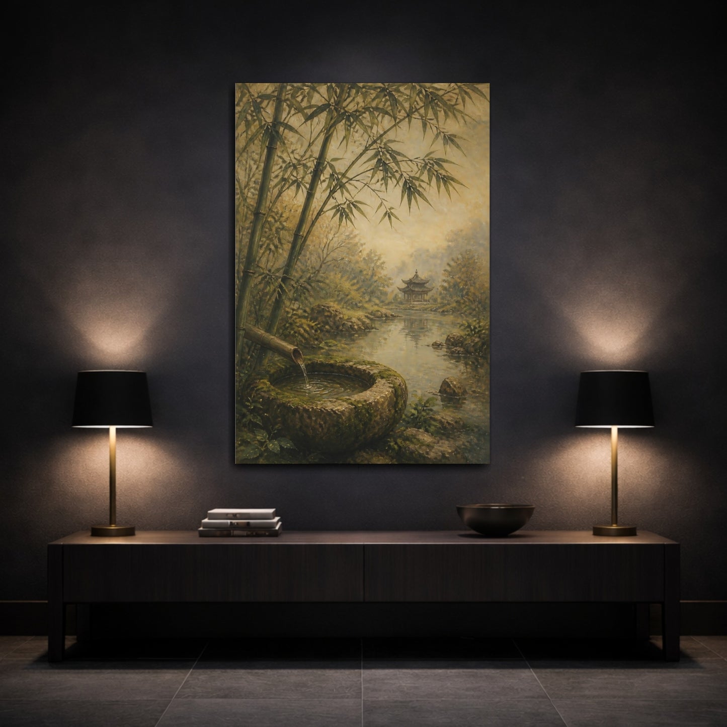 Mockup 3. Japanese Bamboo Fountain shown as canvas print