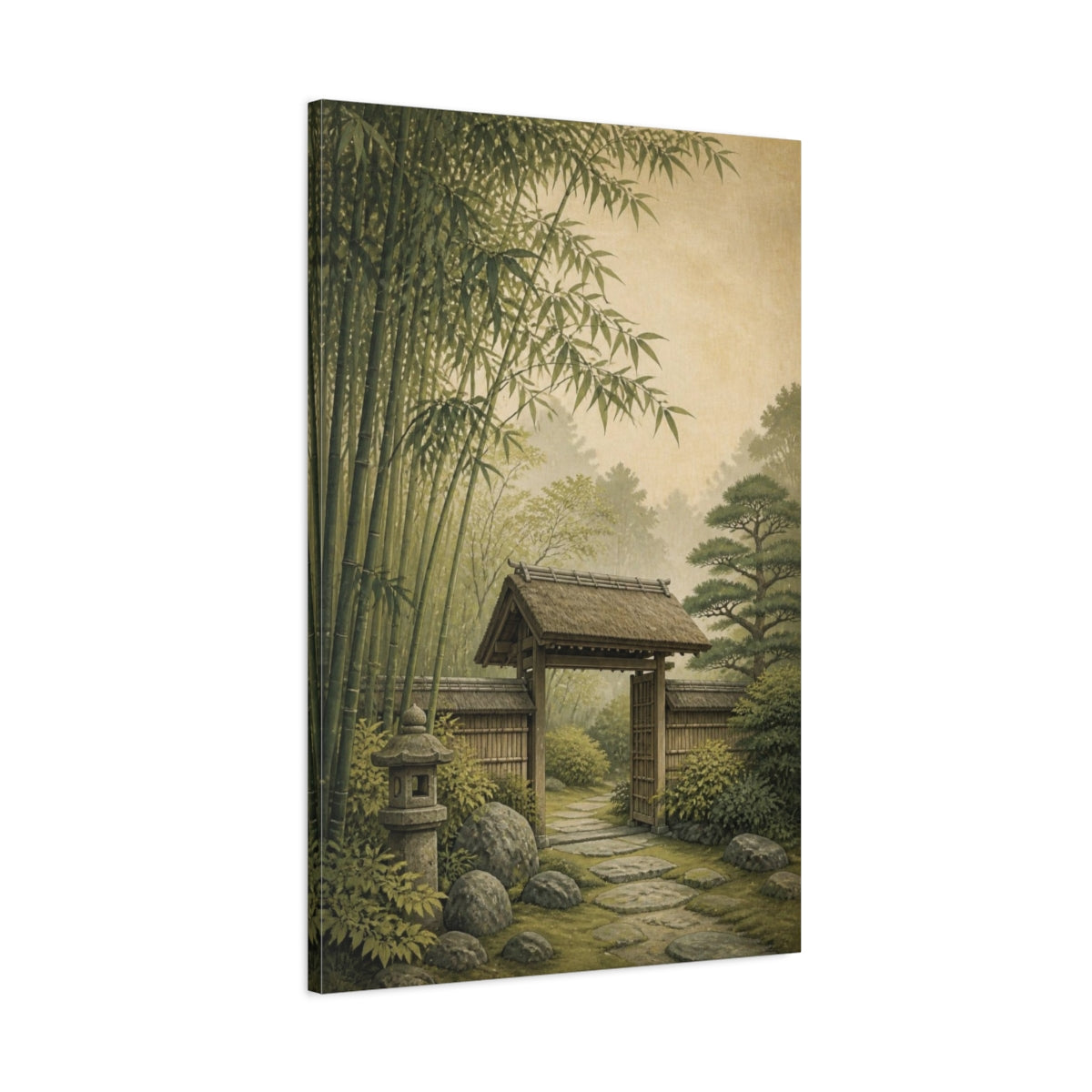 Main Mockup. Japanese Bamboo Garden Gate shown as canvas print