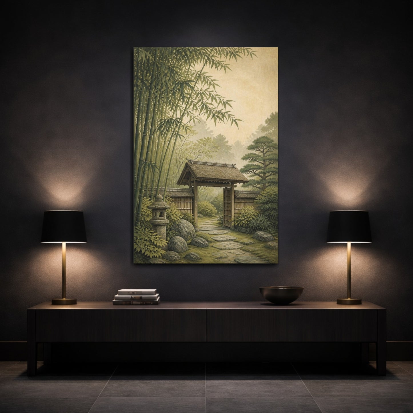 Mockup 3. Japanese Bamboo Garden Gate shown as canvas print