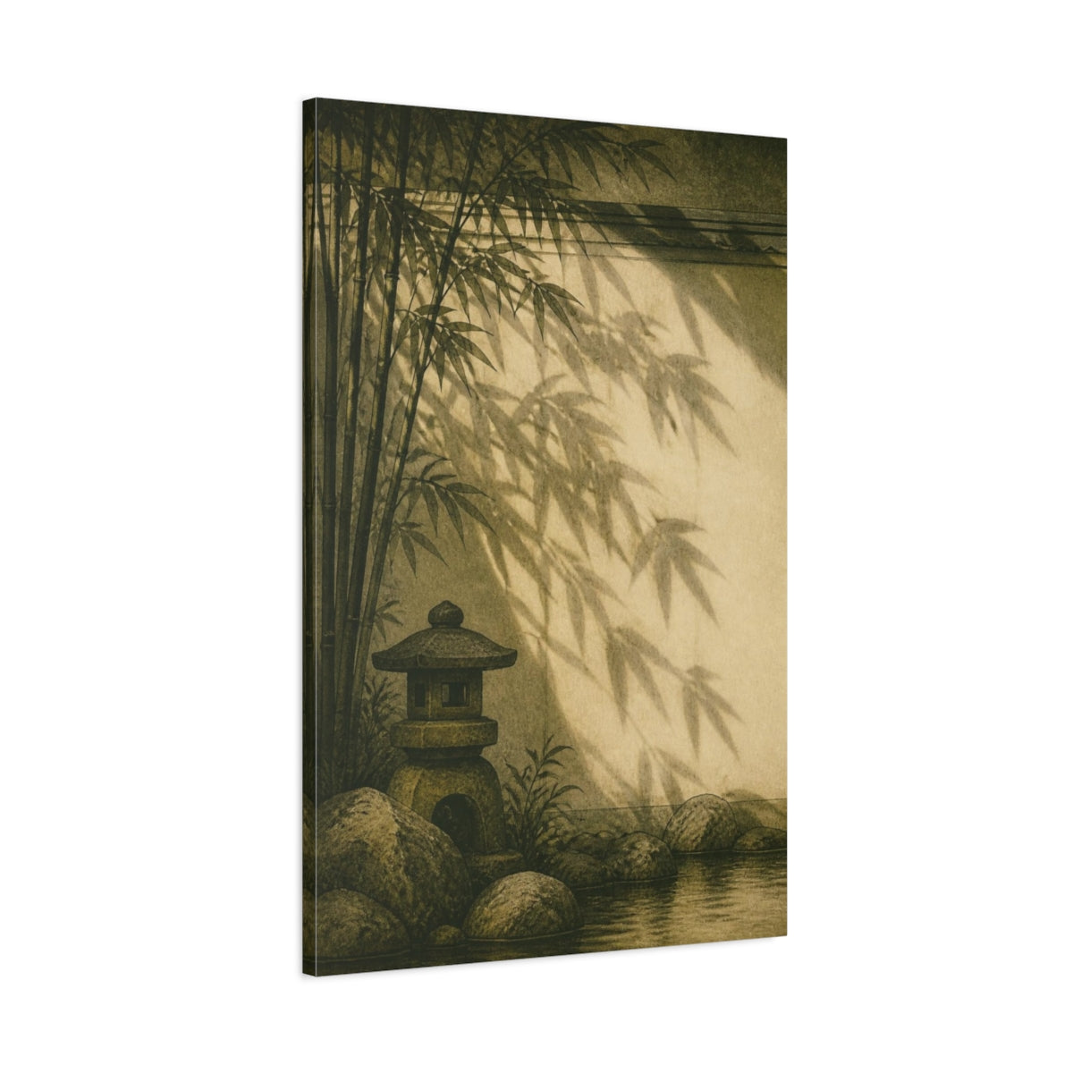 Main Mockup. Japanese Bamboo Garden Lantern shown as canvas print