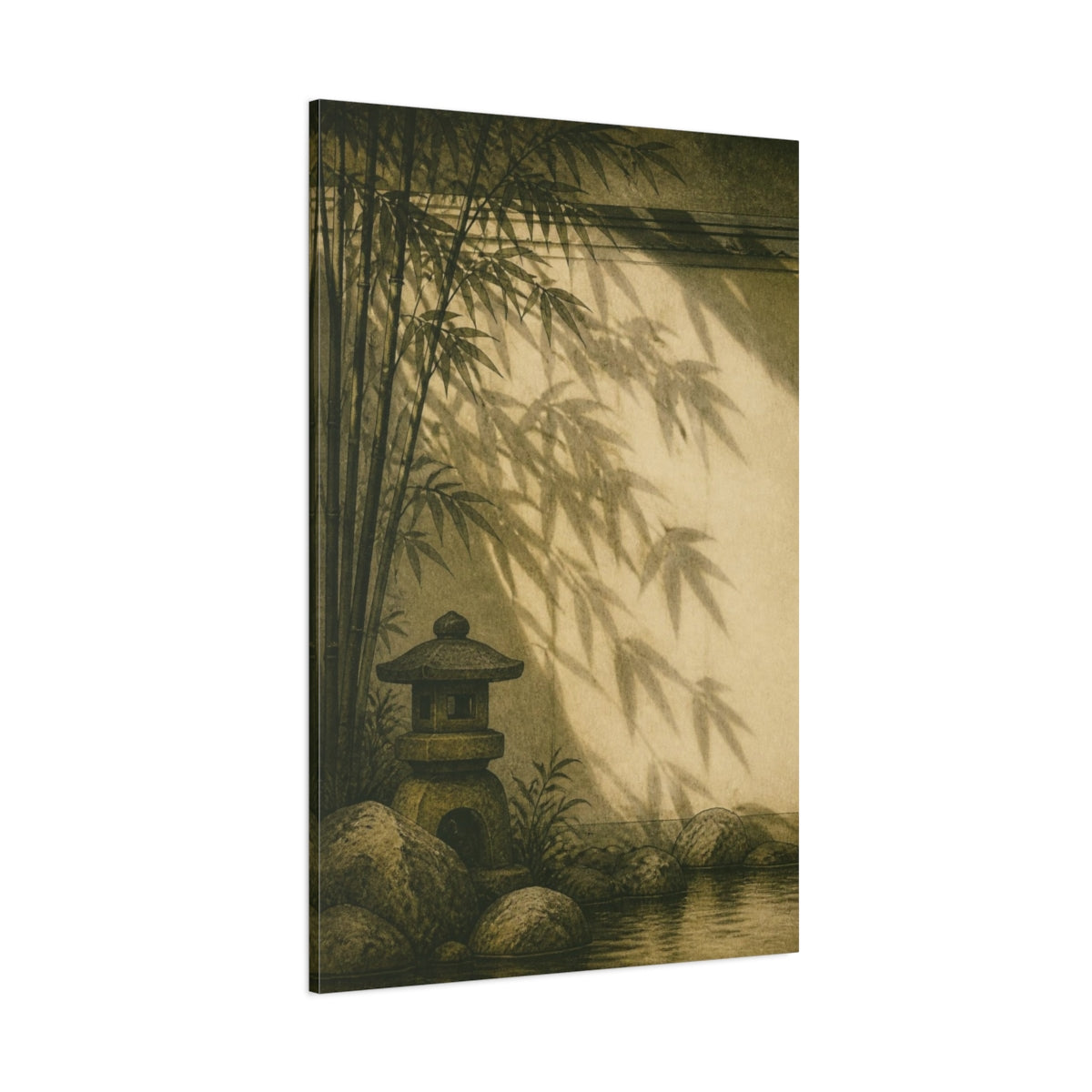 Side Mockup 1. Japanese Bamboo Garden Lantern shown as canvas print