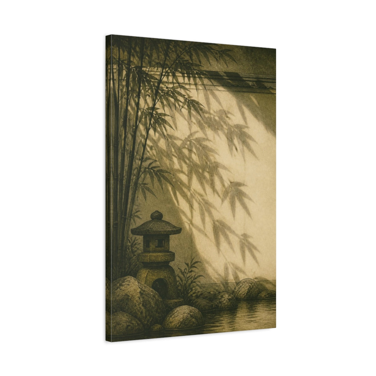 Side Mockup 2. Japanese Bamboo Garden Lantern shown as canvas print