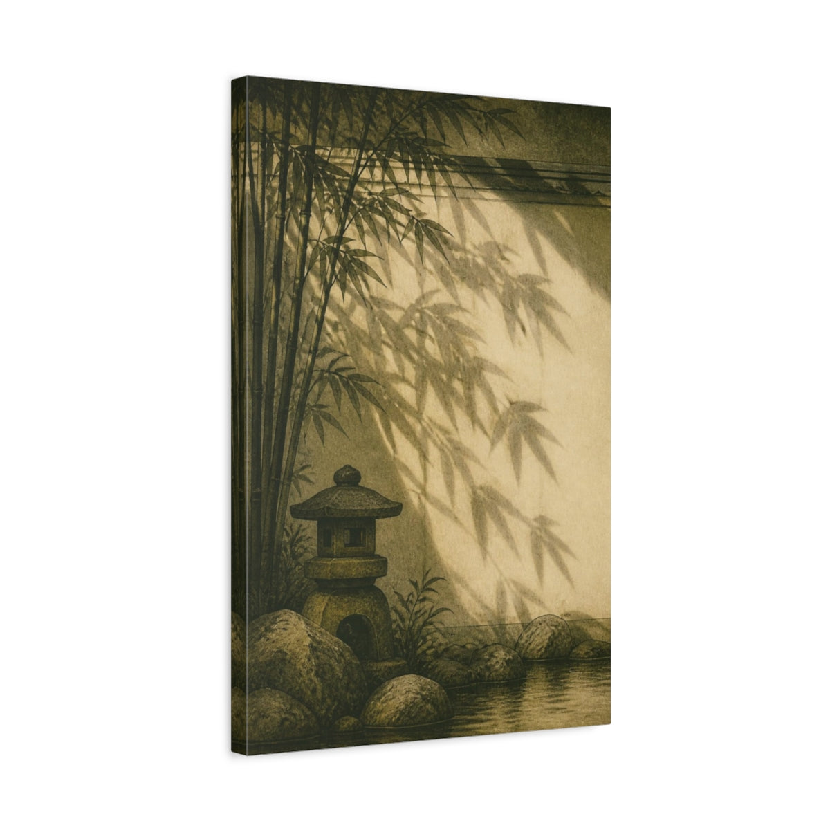 Side Mockup 3. Japanese Bamboo Garden Lantern shown as canvas print
