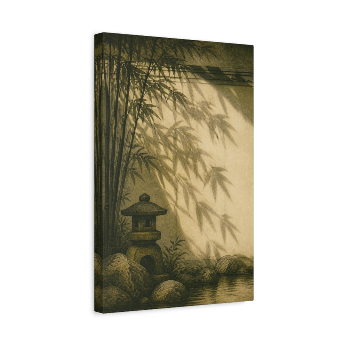 Side Mockup 4. Japanese Bamboo Garden Lantern shown as canvas print