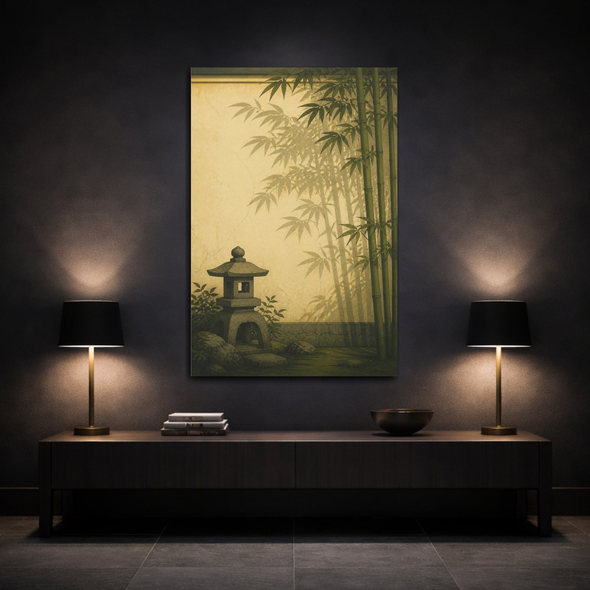 Mockup 3. Japanese Bamboo Garden Lantern shown as canvas print