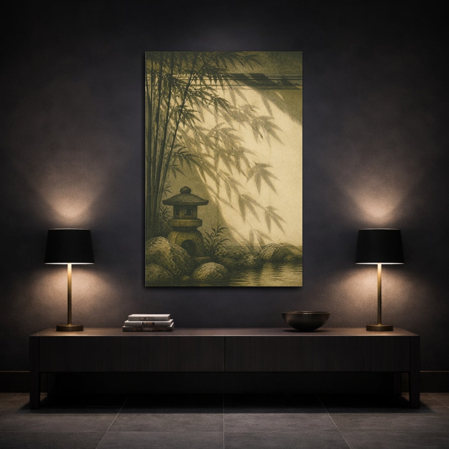 Mockup 3. Japanese Bamboo Garden Lantern shown as canvas print