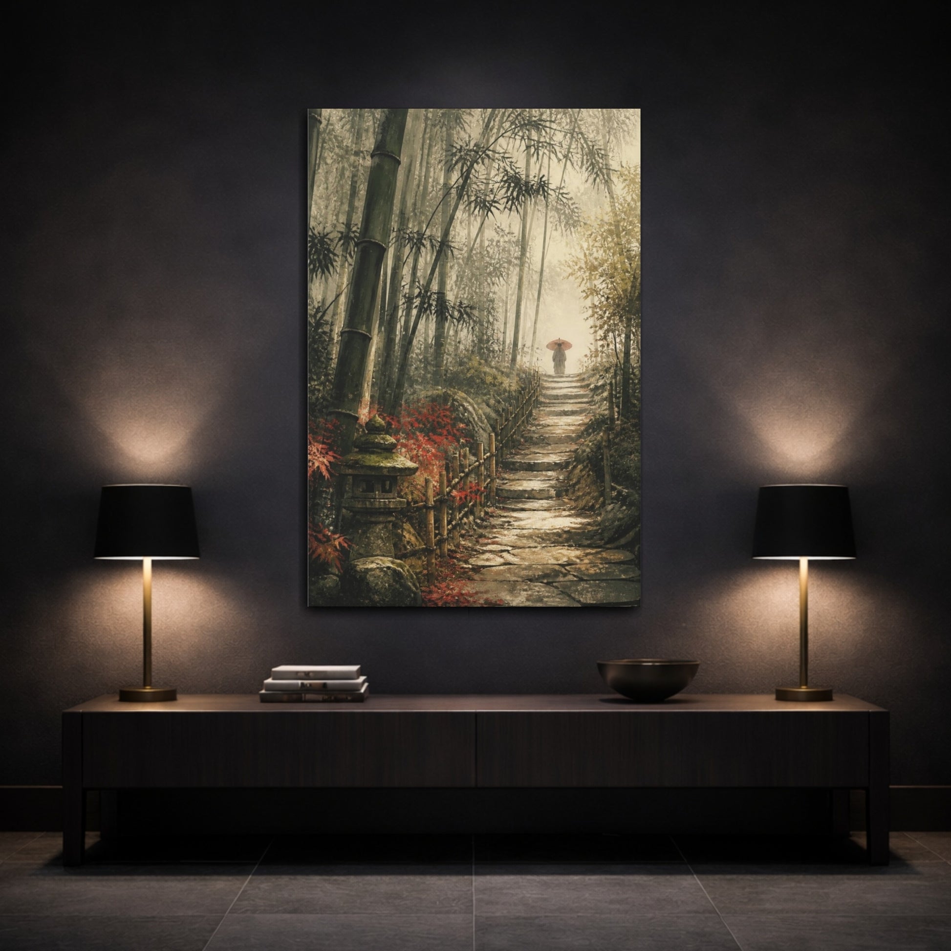 Mockup 3. Japanese Bamboo Path shown as canvas print