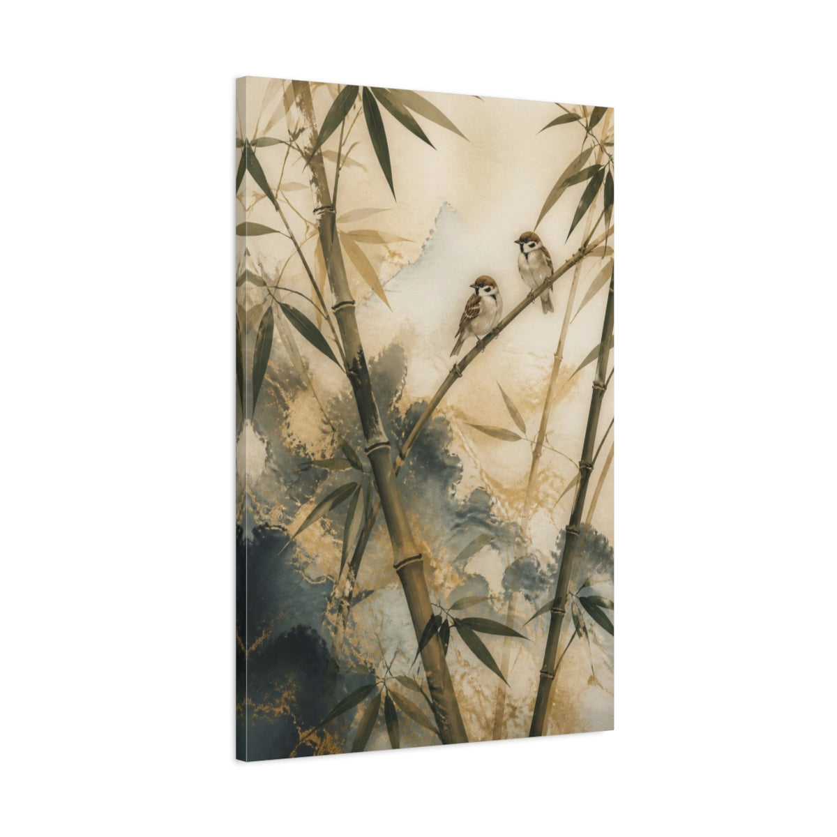 Main Mockup. Japanese Bamboo Sparrows shown as canvas print