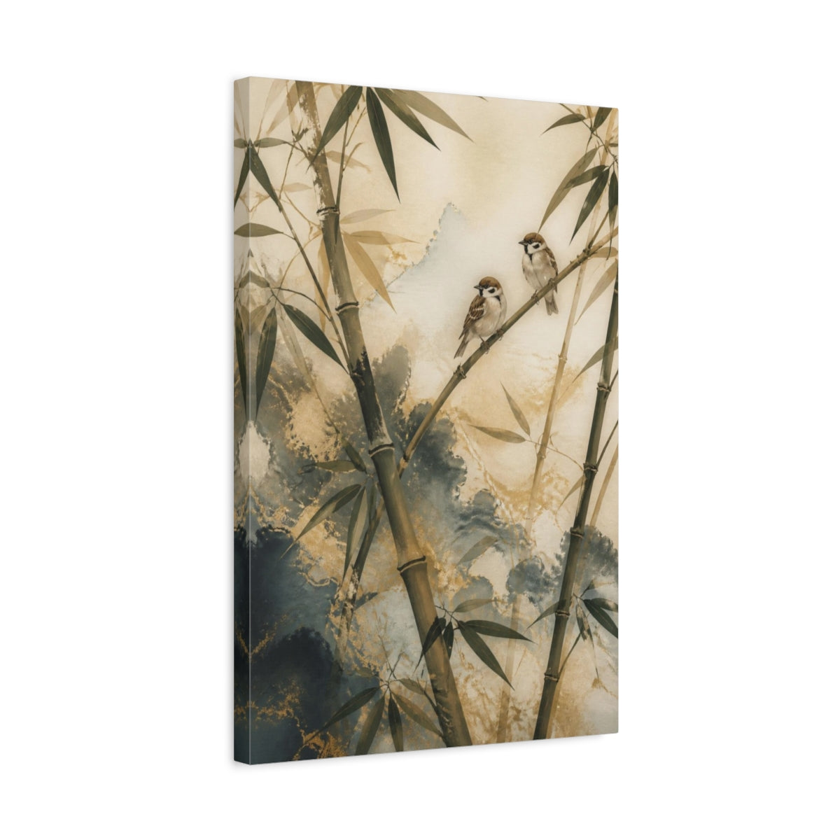 Side Mockup 3. Japanese Bamboo Sparrows shown as canvas print
