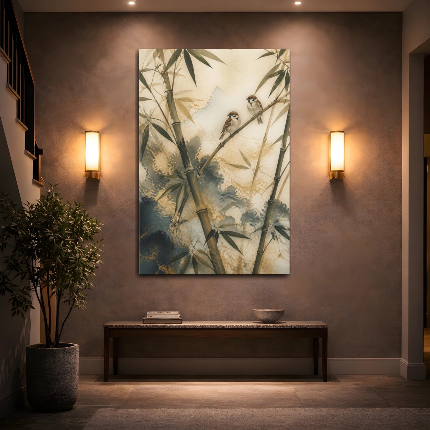 Mockup 2. Japanese Bamboo Sparrows shown as canvas print