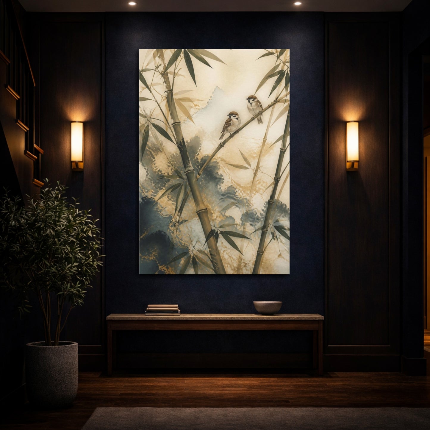 Mockup 4. Japanese Bamboo Sparrows shown as canvas print