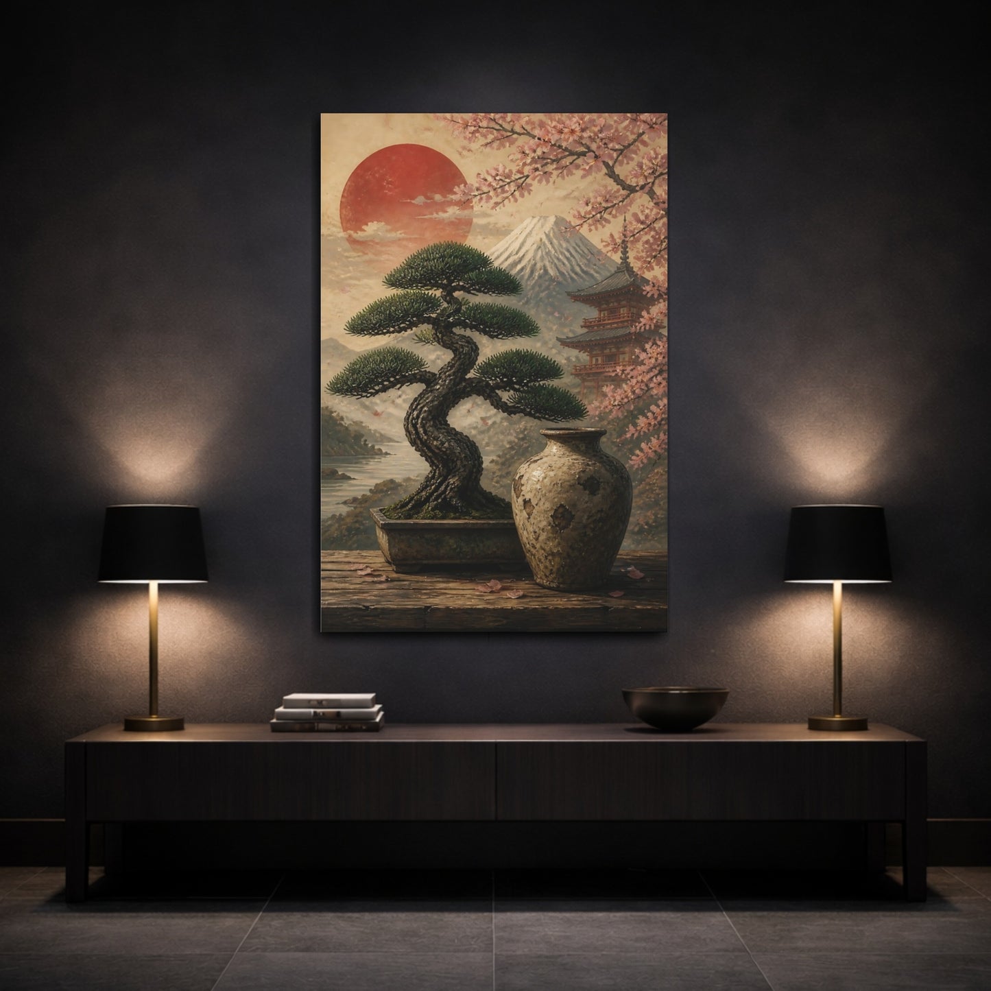Mockup 3. Japanese Bonsai & Vase shown as canvas print