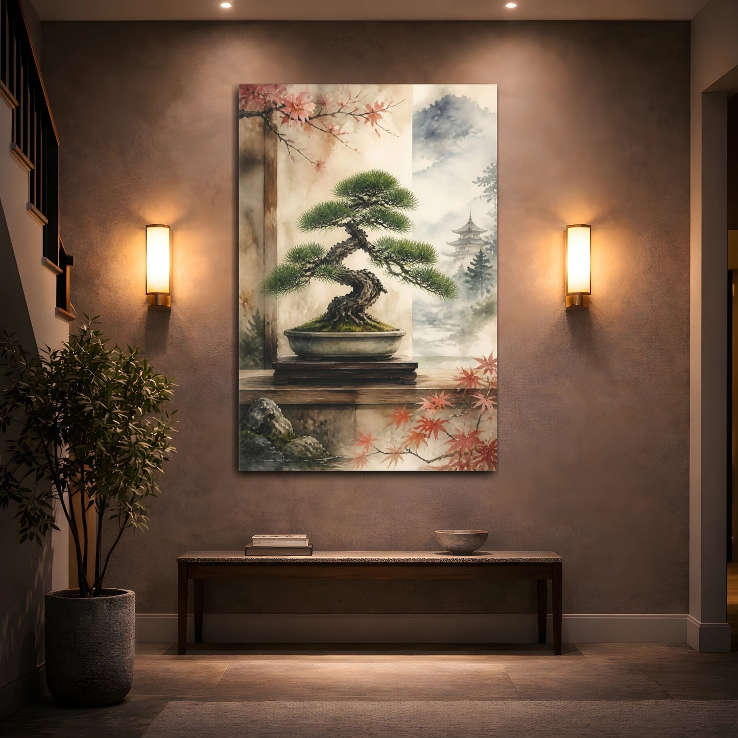 Mockup 2. Japanese Bonsai Pine Display shown as canvas print