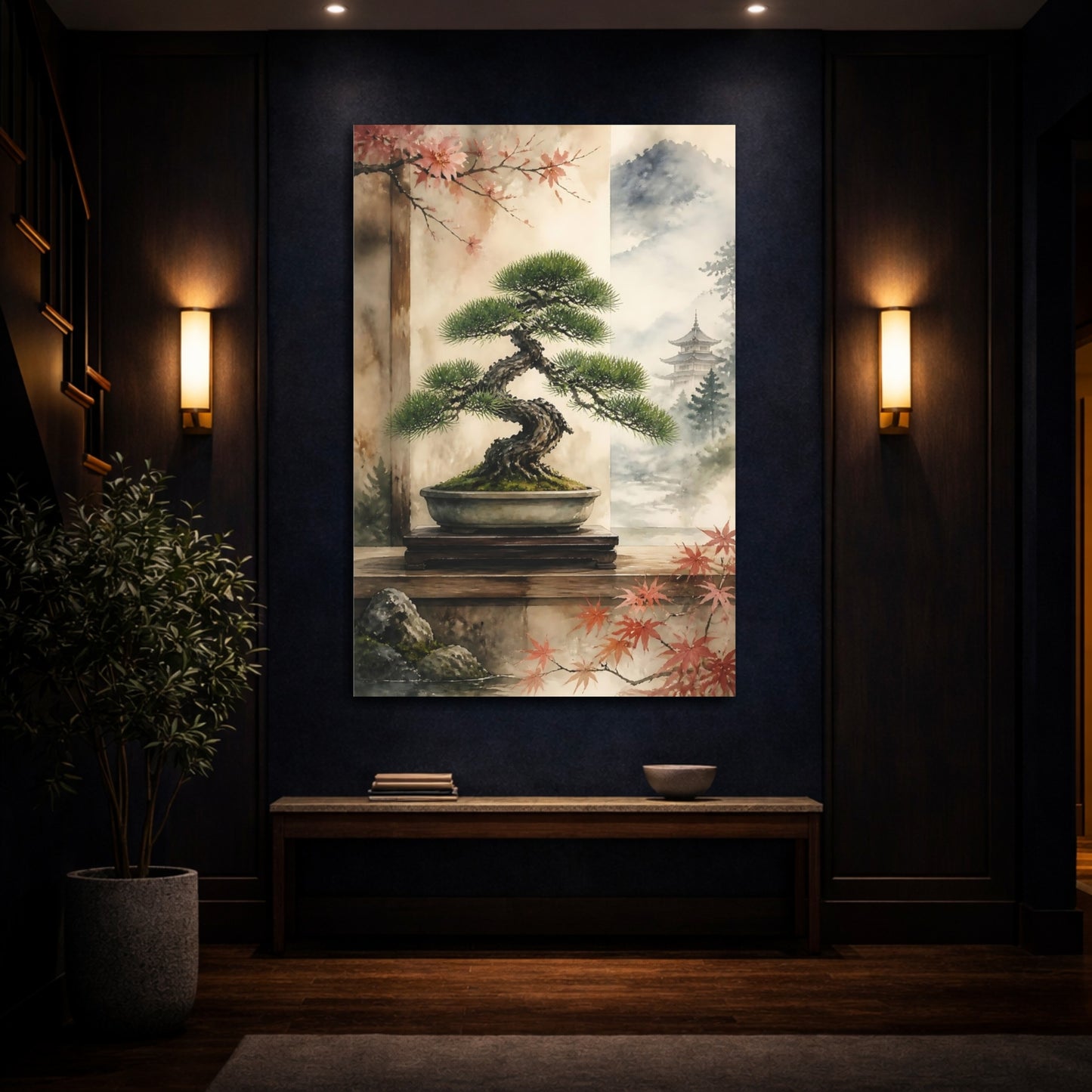Mockup 4. Japanese Bonsai Pine Display shown as canvas print