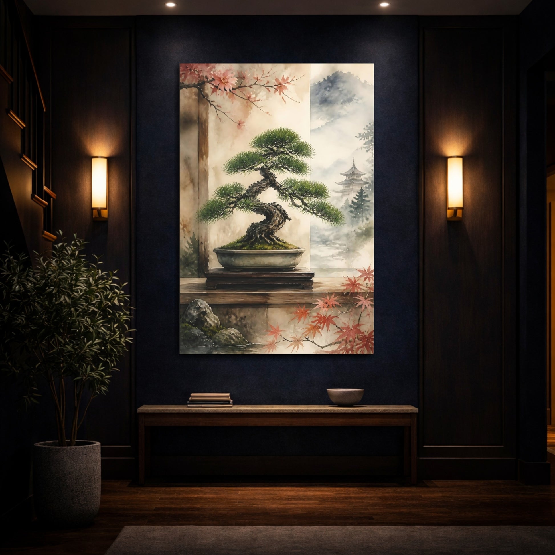 Mockup 4. Japanese Bonsai Pine Display shown as canvas print