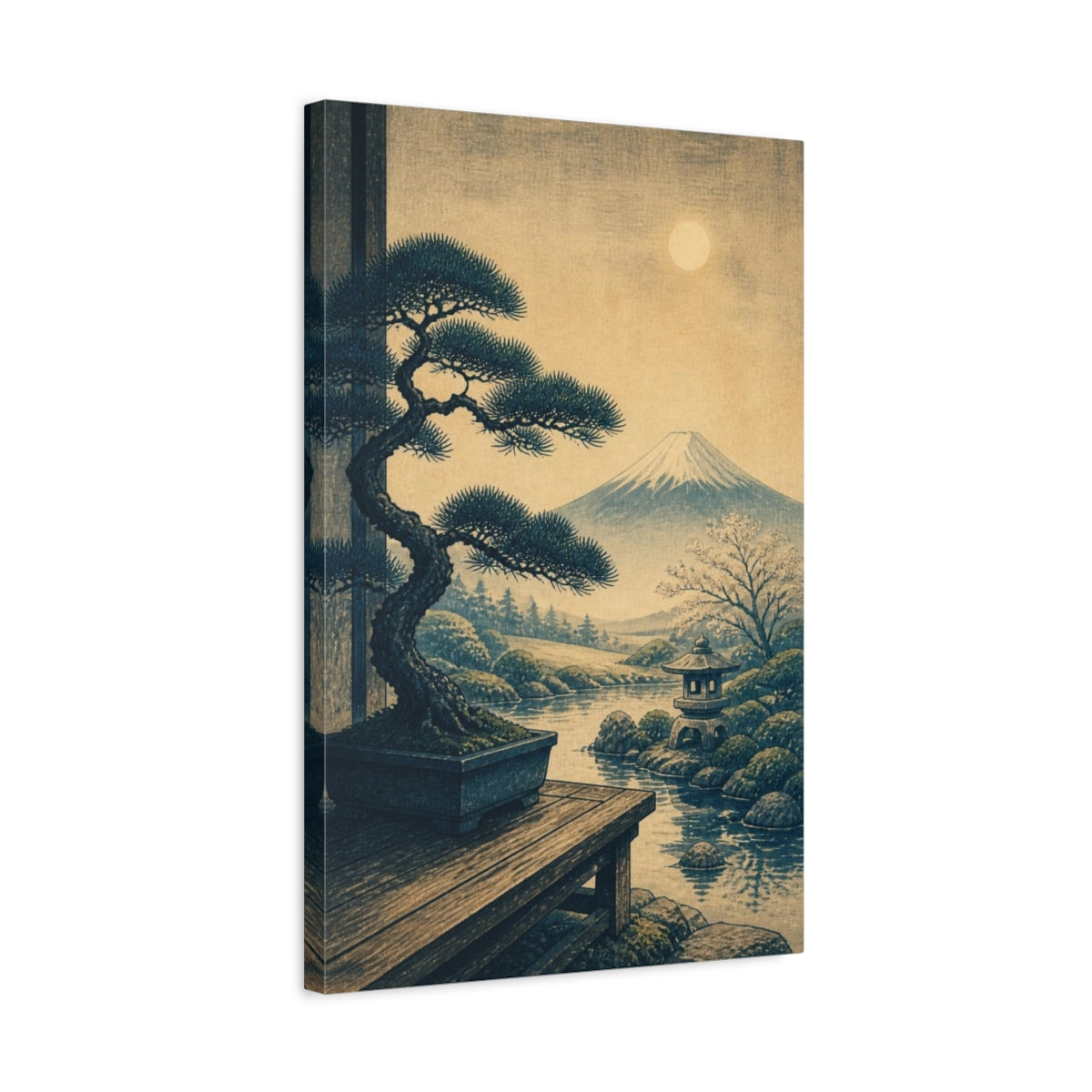 Side Mockup 3. Japanese Bonsai Pine Landscape shown as canvas print