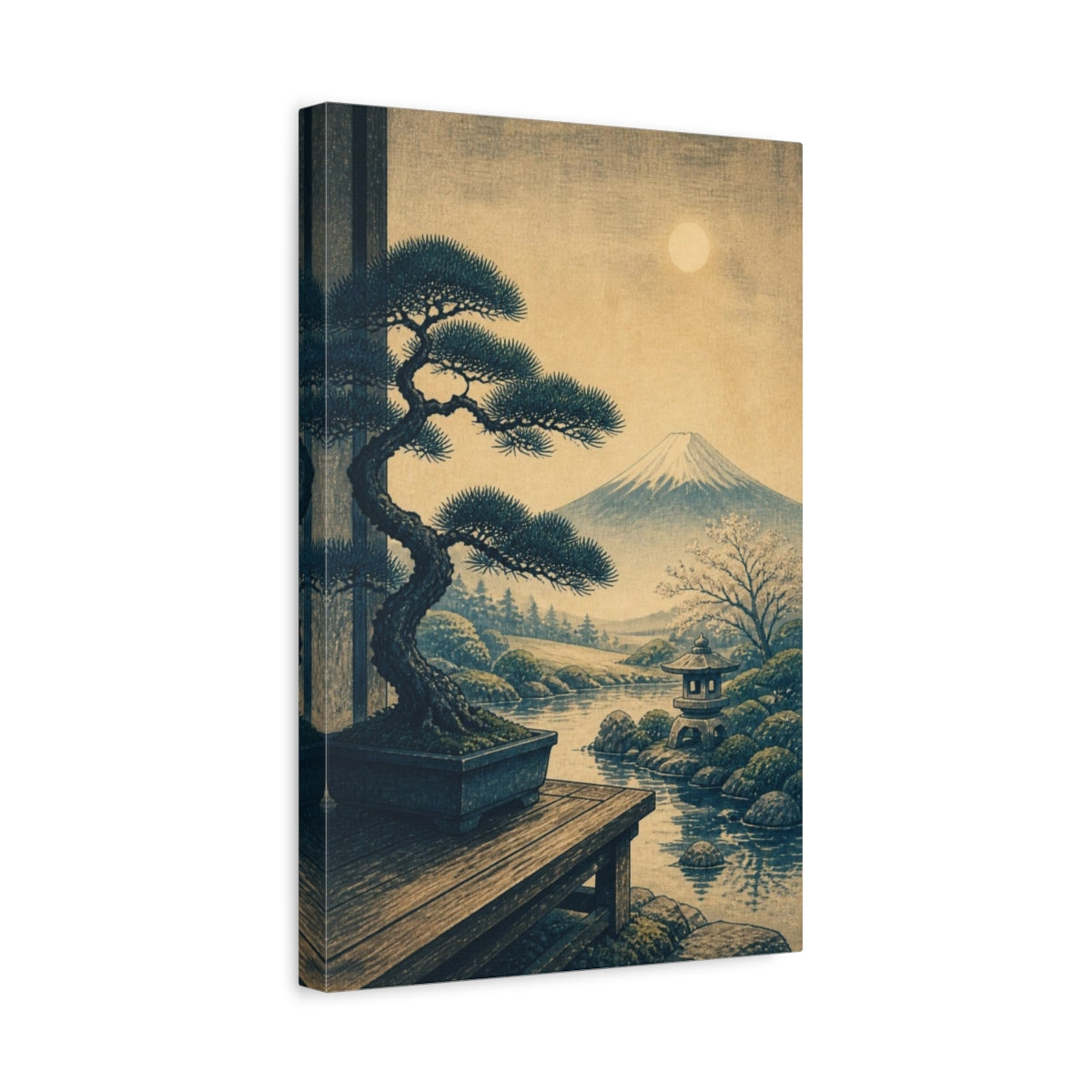 Side Mockup 4. Japanese Bonsai Pine Landscape shown as canvas print